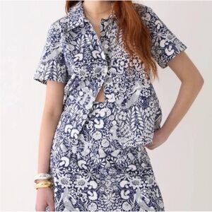 J. Crew Gamine Cotton Poplin Mermaid Floral Short Sleeve Button Down Shirt sz 12